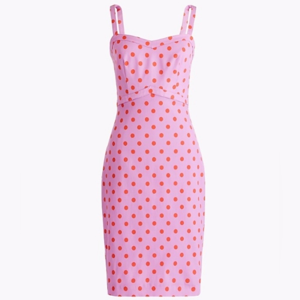 J Crew Stretch Pink Sheath Dress in Red Polka-dots